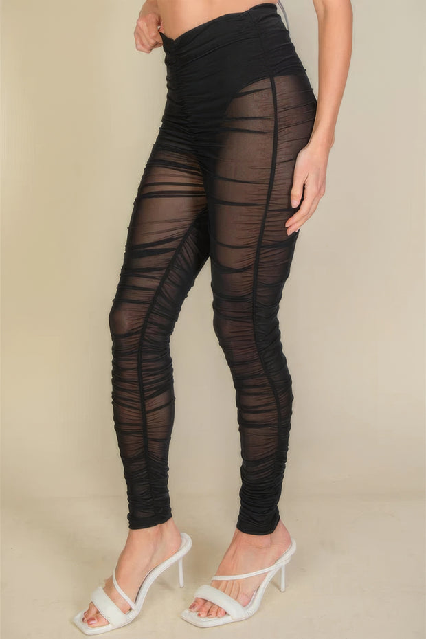 Ruched Poly Mesh Leggings
