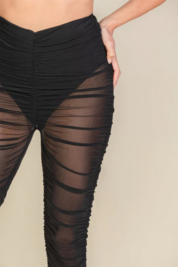 Ruched Poly Mesh Leggings
