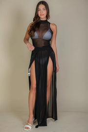 High Split Mesh Sheer Maxi Skirt