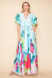 Printed V Neck Maxi Dress