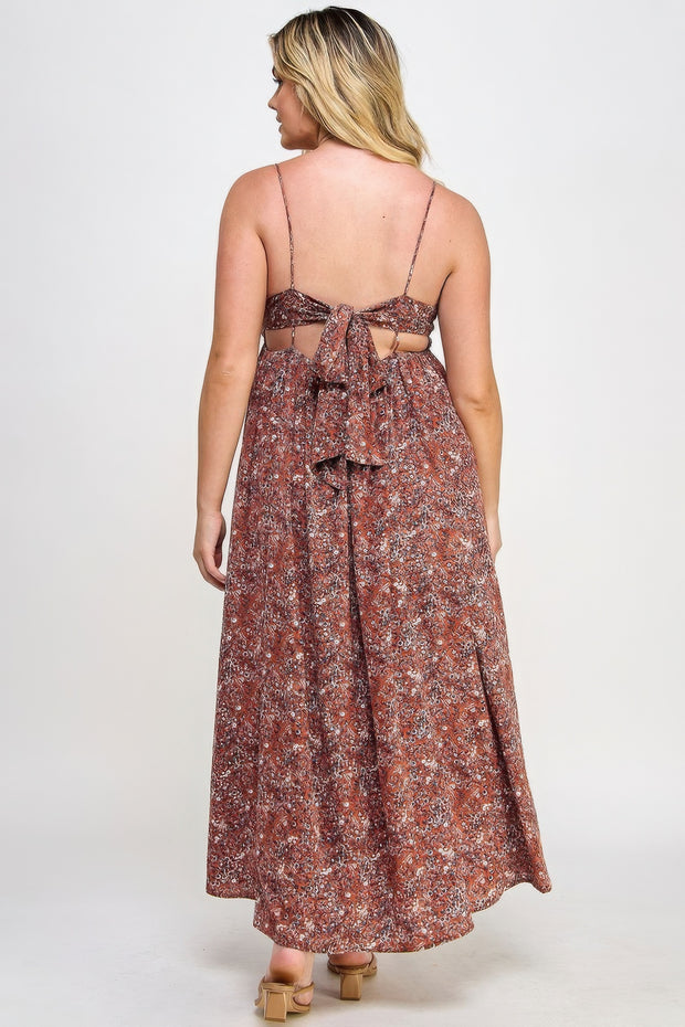 Floral Maxi Dress With Tie Back (Plus Size)