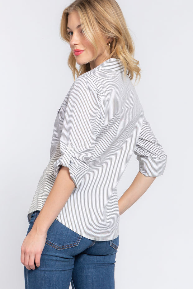 Long Sleeve Y/D Stripe Woven Shirt