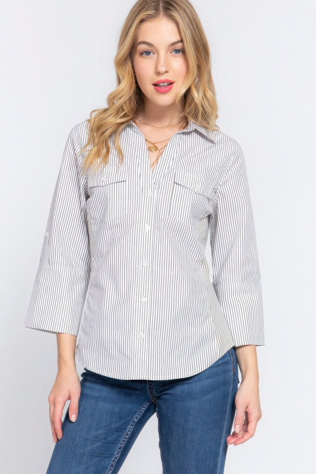 Long Sleeve Y/D Stripe Woven Shirt