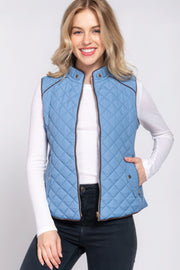 Suede Piping Quilted Padding Vest