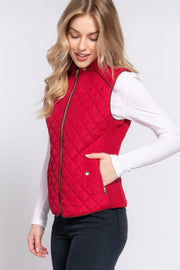 Suede Piping Quilted Padding Vest