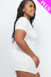 Plus Size Ribbed Short Sleeve Top & Shorts Set