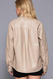 Long Sleeve Faux Leather Shacket