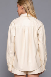 Long Sleeve Faux Leather Shacket