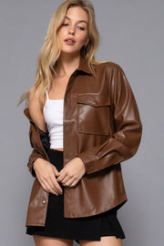 Long Sleeve Faux Leather Shacket