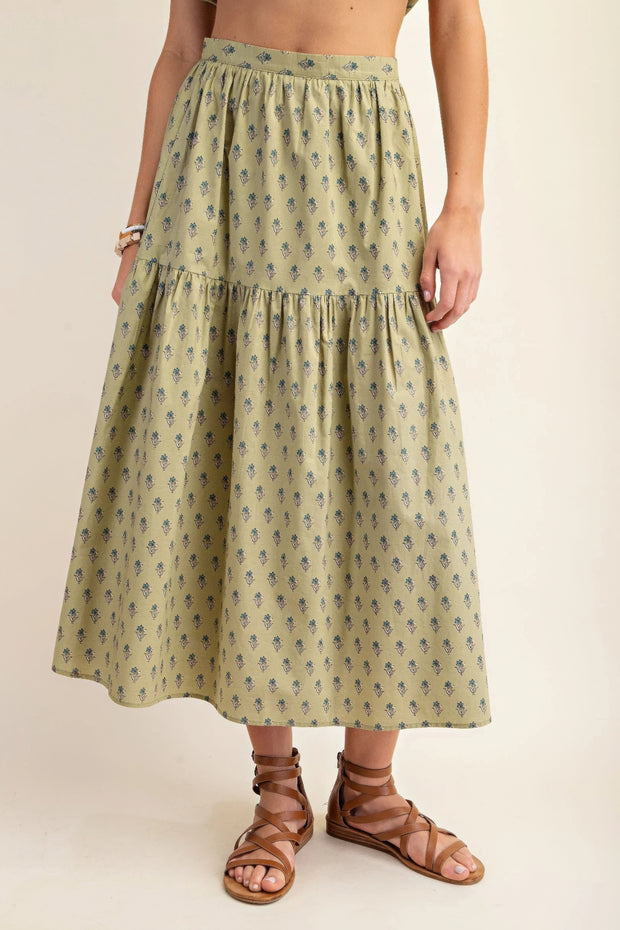 Printed Tired Midi Skirt