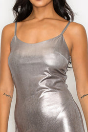 Scoop Neck Foil Mini Dress