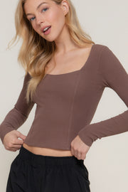 Long Sleeve Sweetheart Neck Seam Detail Knit Top