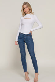 Long Sleeve Mock Neck Keyhole Rib Knit Top