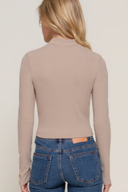 Long Sleeve Mock Neck Keyhole Rib Knit Top