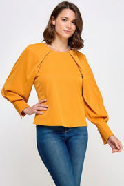 Raglan Long Sleeve Top With Back Neck Tie