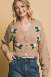 Mid Cropped Flower Cardigan