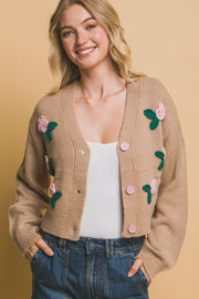 Mid Cropped Flower Cardigan