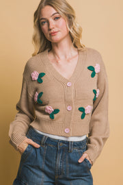 Mid Cropped Flower Cardigan