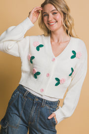 Mid Cropped Flower Cardigan