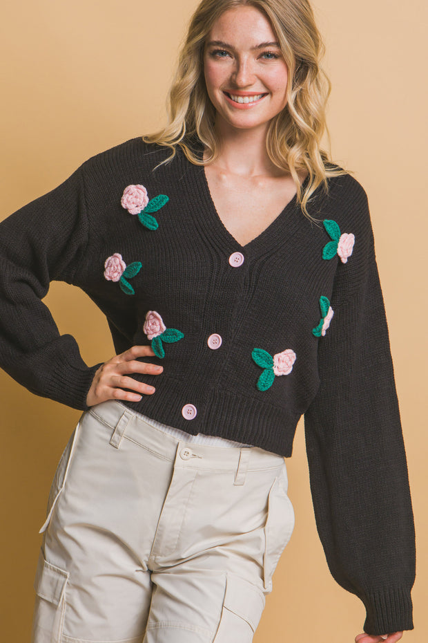 Mid Cropped Flower Cardigan