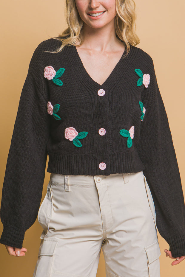 Mid Cropped Flower Cardigan