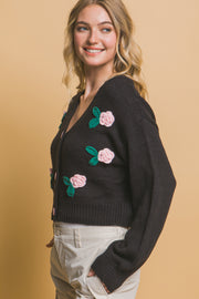 Mid Cropped Flower Cardigan