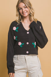 Mid Cropped Flower Cardigan