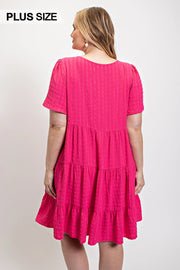 Textured Woven Tiered Dress With Tassel Tie And Pockets (Plus Size)