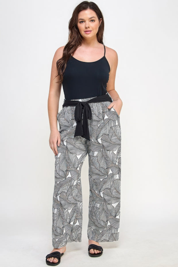 Plisse Palm Print Pants (Plus Size)