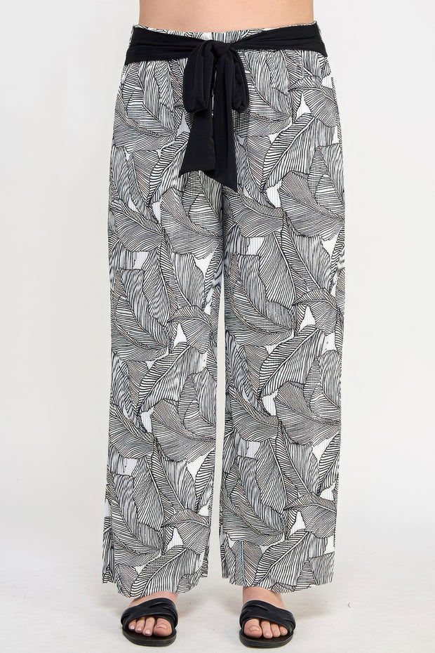 Plisse Palm Print Pants (Plus Size)