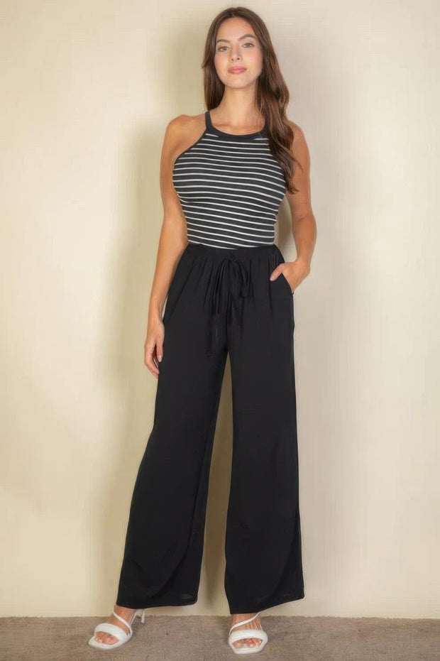 Drawstring Waist Wide Leg Minimalist Pants