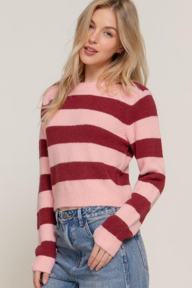 Long Sleeve Crew Neck Stripe Sweater