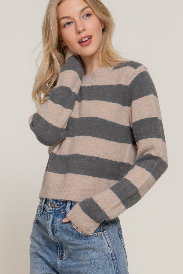 Long Sleeve Crew Neck Stripe Sweater