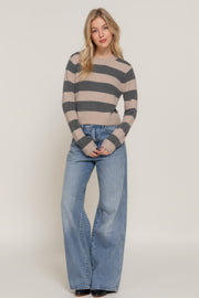 Long Sleeve Crew Neck Stripe Sweater