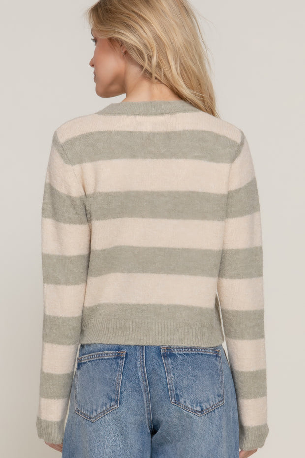 Long Sleeve Crew Neck Stripe Sweater