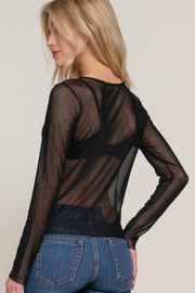 Long Sleeve Mesh With Rhinestone Top