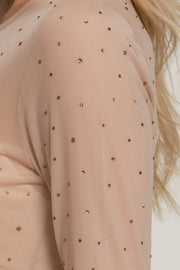 Long Sleeve Mesh With Rhinestone Top