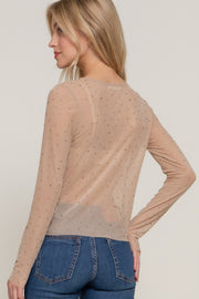 Long Sleeve Mesh With Rhinestone Top