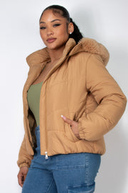 Insulated Zip-up Faux Fur Hooded Jacket