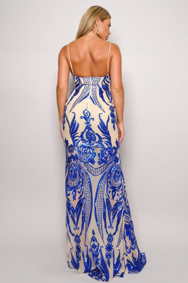 Spaghetti Strap Art Deco Sequins Maxi Dress