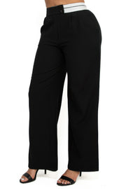 High-rise Wide Elastic Contrast Waist Pants