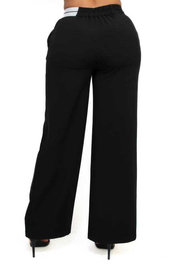 High-rise Wide Elastic Contrast Waist Pants