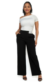 High-rise Wide Elastic Contrast Waist Pants