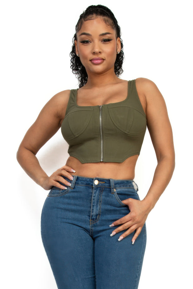 Zip-up Square Neck Crop Top