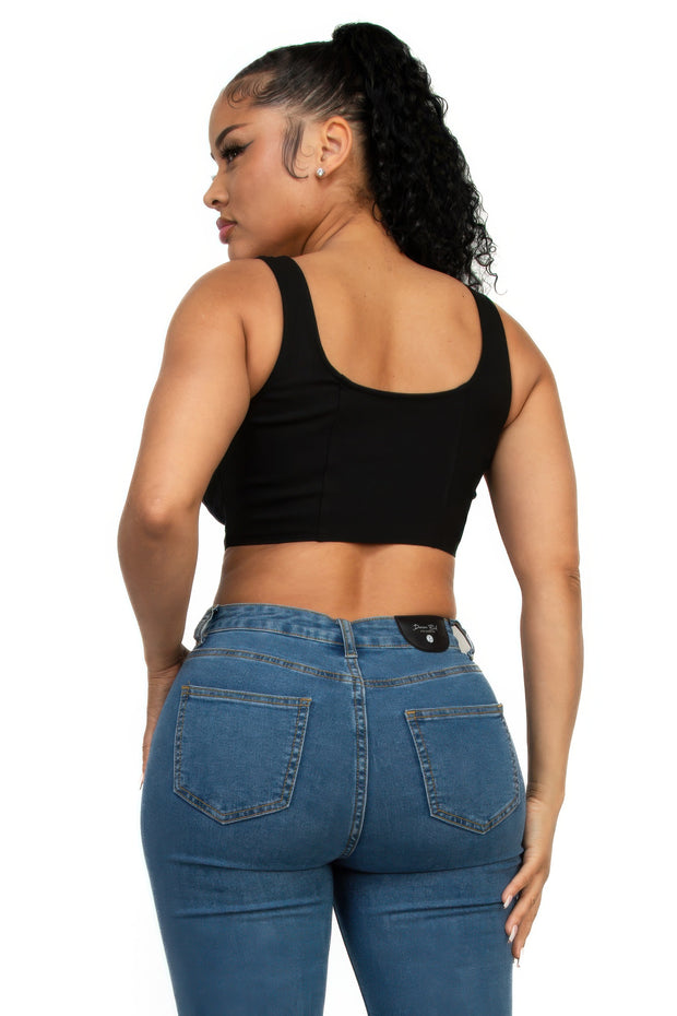 Zip-up Square Neck Crop Top