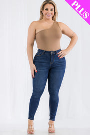 Plus Size One Shoulder Solid Casual Bodysuit