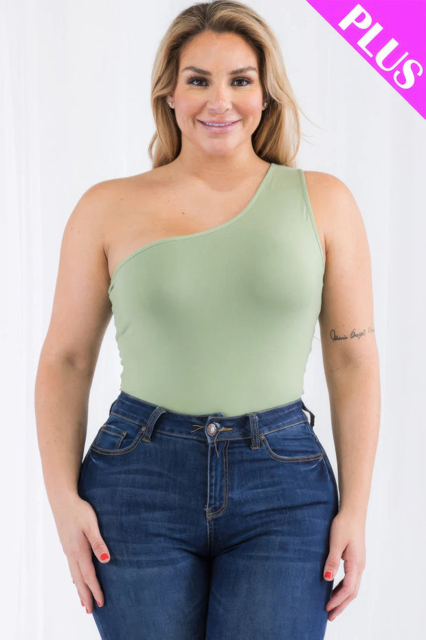 Plus Size One Shoulder Solid Casual Bodysuit