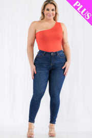 Plus Size One Shoulder Solid Casual Bodysuit