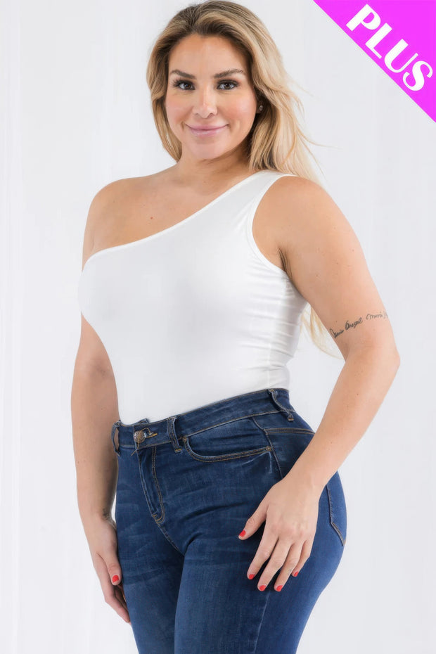 Plus Size One Shoulder Solid Casual Bodysuit