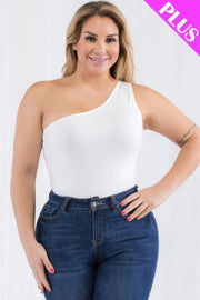 Plus Size One Shoulder Solid Casual Bodysuit